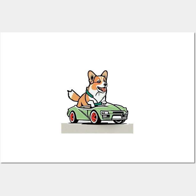 Corgi riding a sport car Wall Art by mooonthemoon